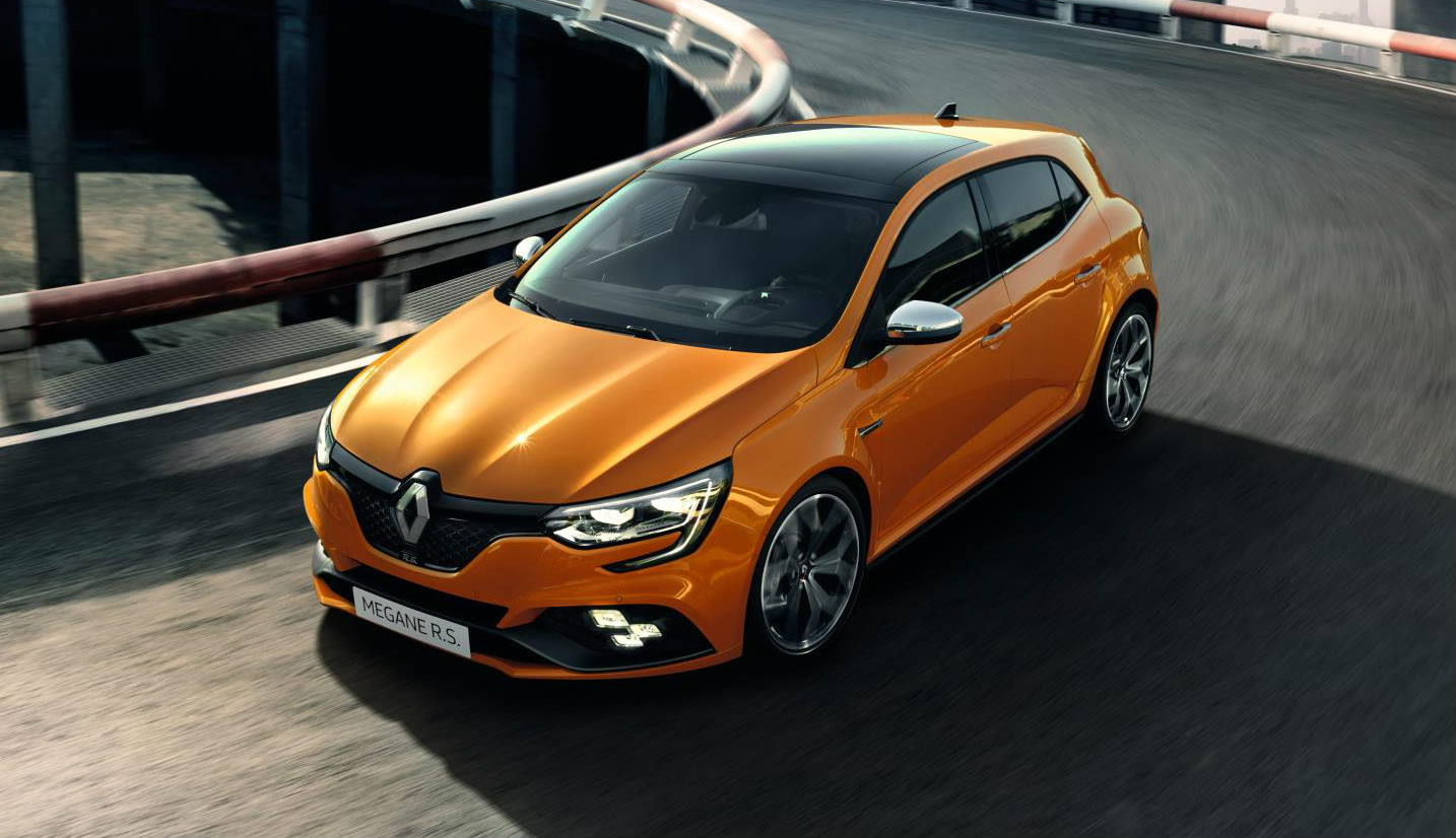 image of an orange renault sport megane concept car at frankfurt motor show 2017