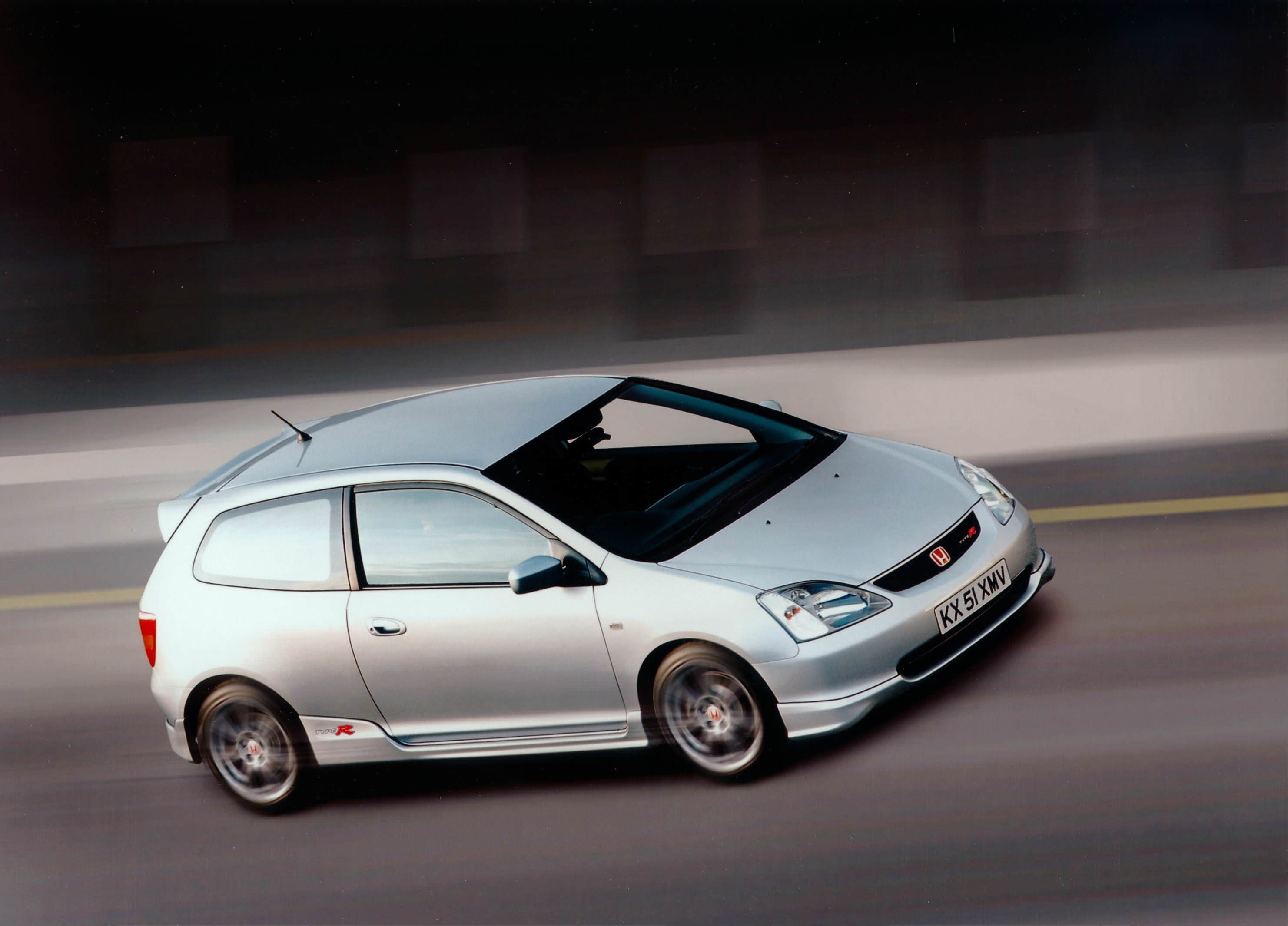 image of a silver honda civic type r car exterior