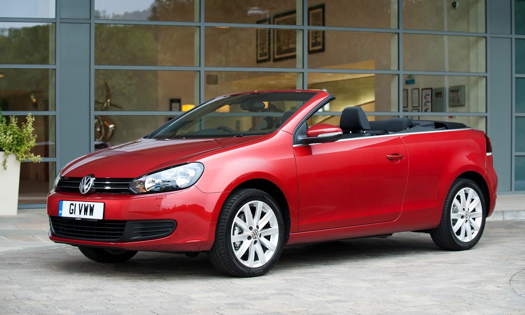 image of a red volkswagen golf cabrio convertible car exterior