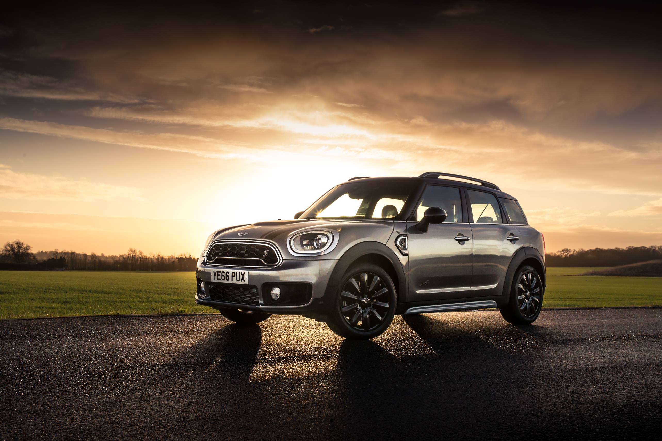 Mini Countrymen car parked with sunset overview 