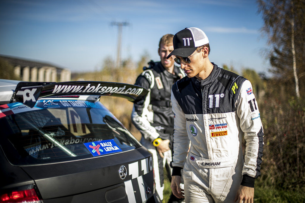 Chris Ingram admiring his Skoda Fabia R5