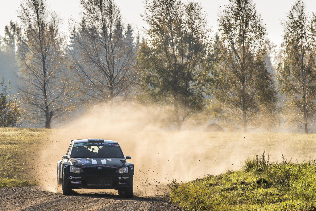 Chris Ingram drifting in his Matt Black Skoda Fabia R5