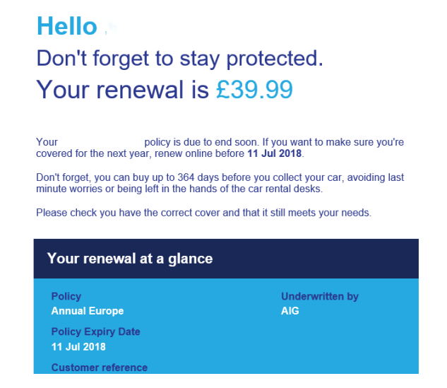 excess renewal offer