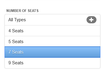 fliter for number of seats number of seats filter