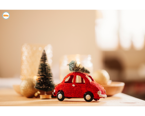 toy car in winter scene toy car in winter scene