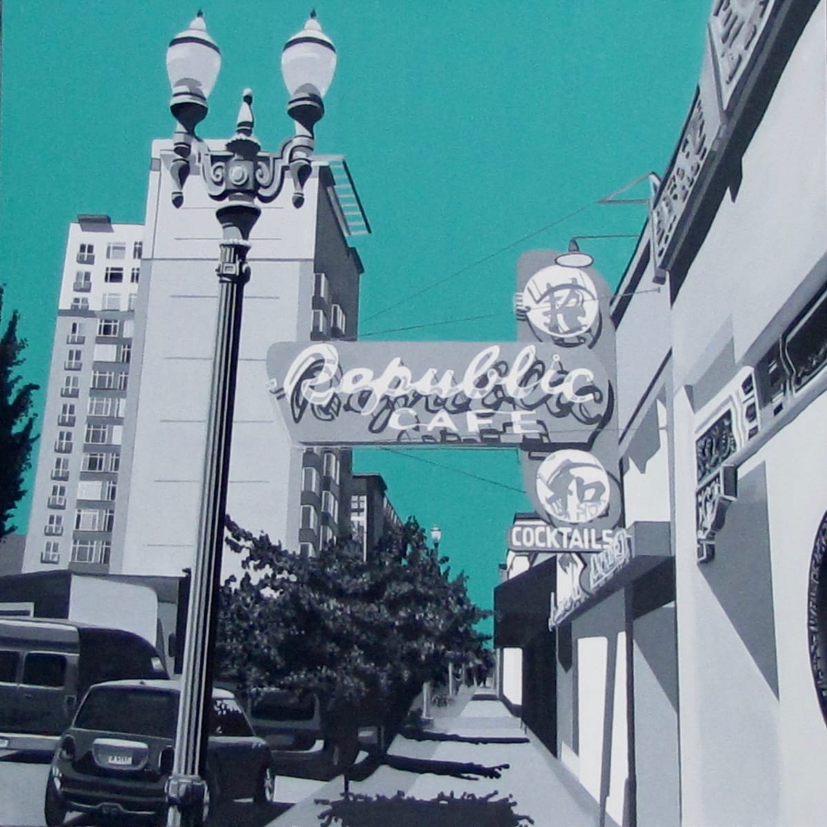 Republic Cafe, 36 x 36 in, Oil on Canvas