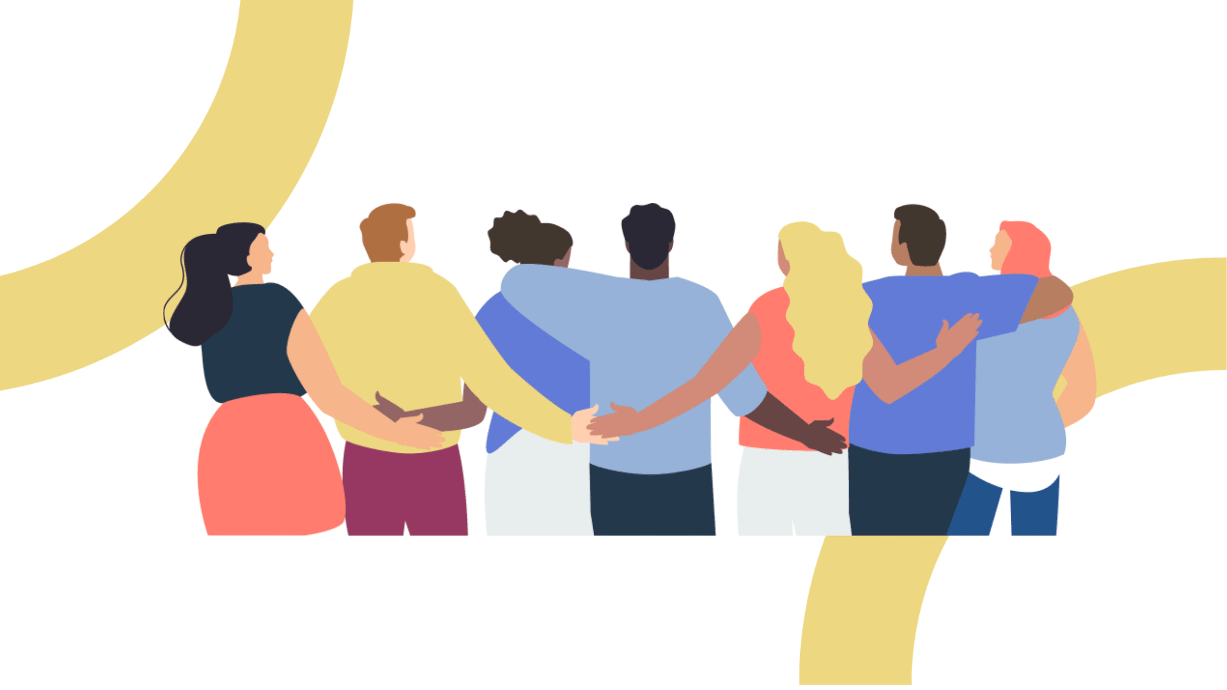 Illustration of several people with their arms around one another