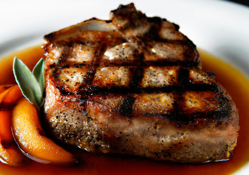 Carlton Farms Pork Chops and Peaches with a Peach Gastrique