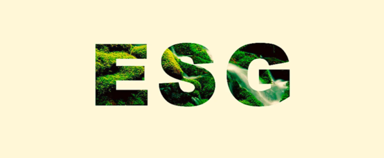 The letters "ESG" are shown in green against a cream background.
