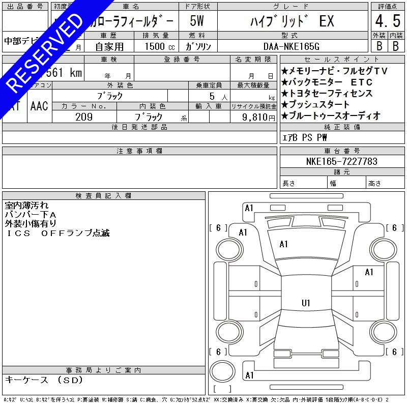 TOYOTA COROLLA FIELDER EX 2019 EX  BLACK