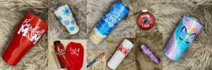 Collage of Glitter tumblers and crafts