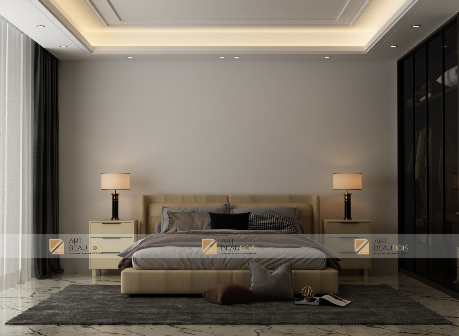 Modern workspace with wooden furniture