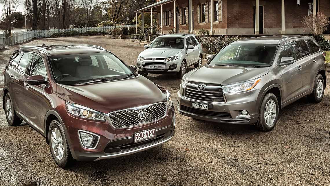 kia sorento toyota kluger and ford territory 2015 review 7 seat kia sorento size