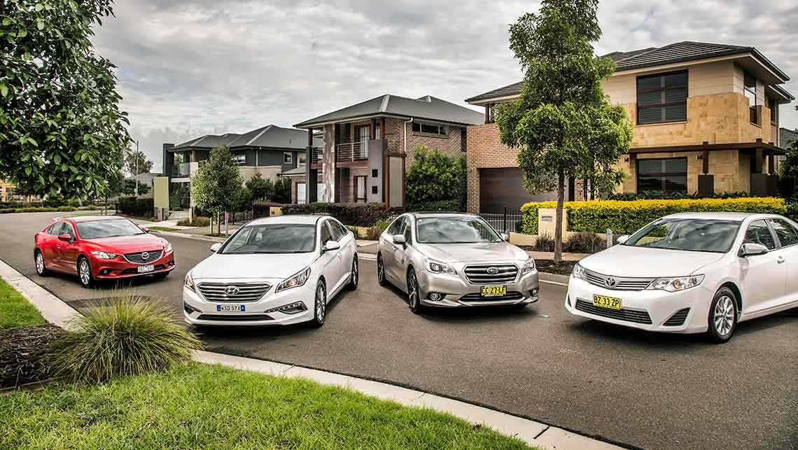 hyundai sonata mazda6 subaru liberty and toyota camry 2015 review mid size sedan comparisons