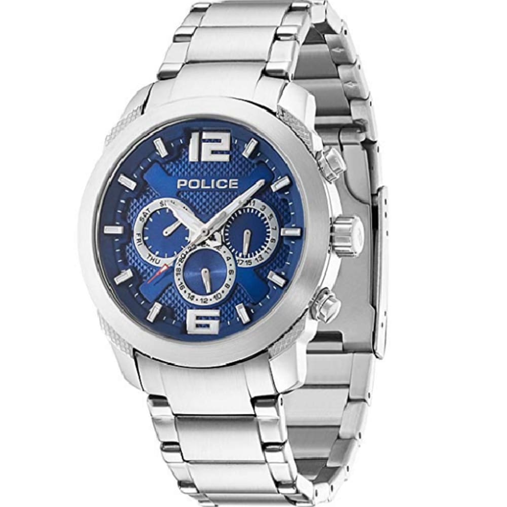Police Orologio analogico al quarzo unisex per adulti con cinturino in pelle PL15662XSTU.03, blu plateado, Bracciale