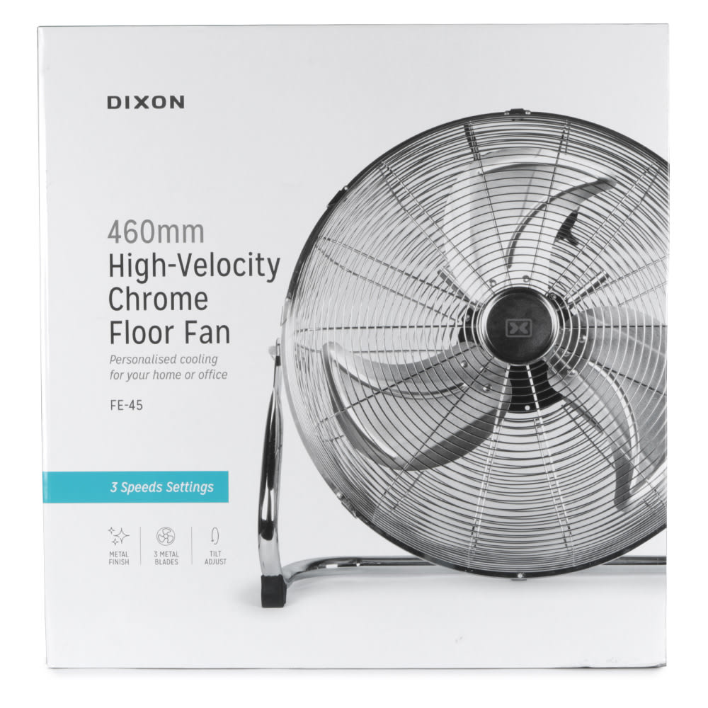 Dixon 460mm High-velocity Chrome Floor Fan