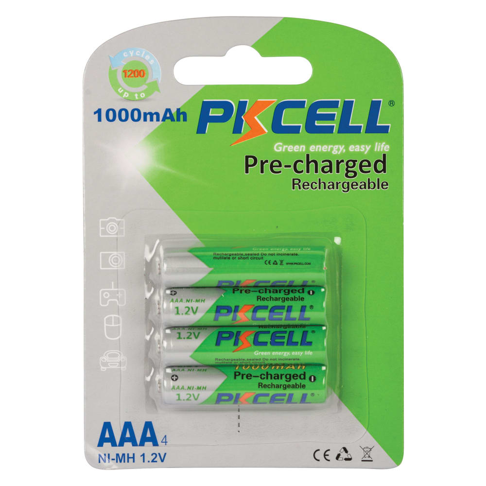 PKCELL Four-Pack AAA Rechargeable Batteries