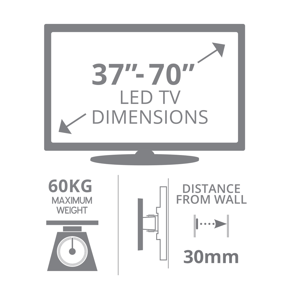 LED TV Fixed Wall Mount – Adjustable, with spring lock mechanism
