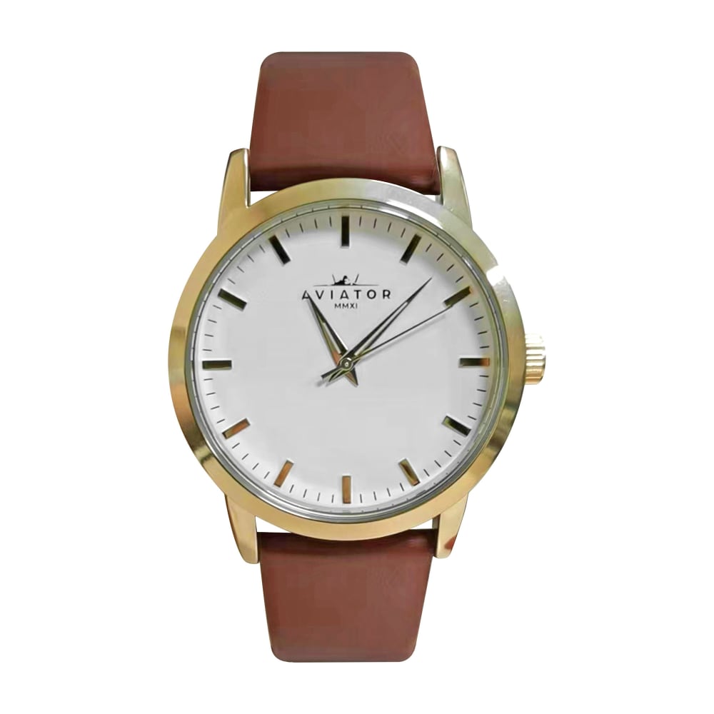 Aviator Stylish Watch with Brown Strap