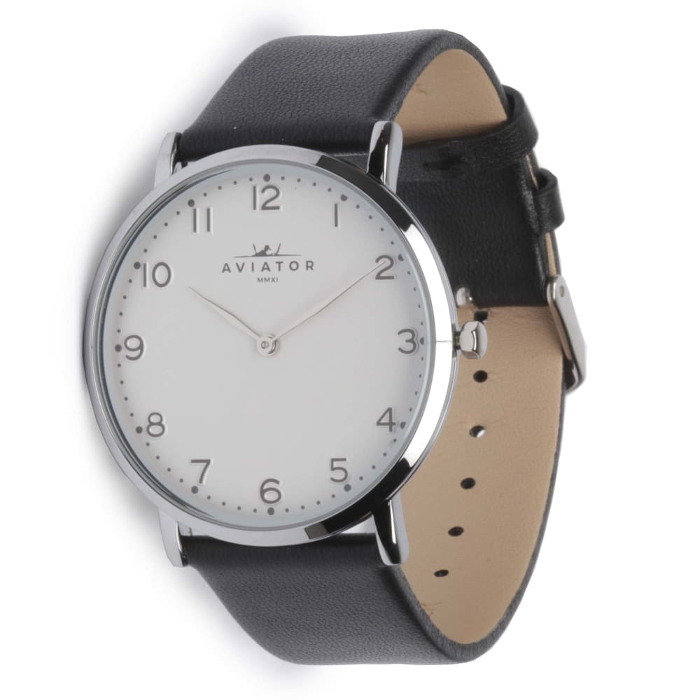 Aviator Stylish Watch with Black Strap 