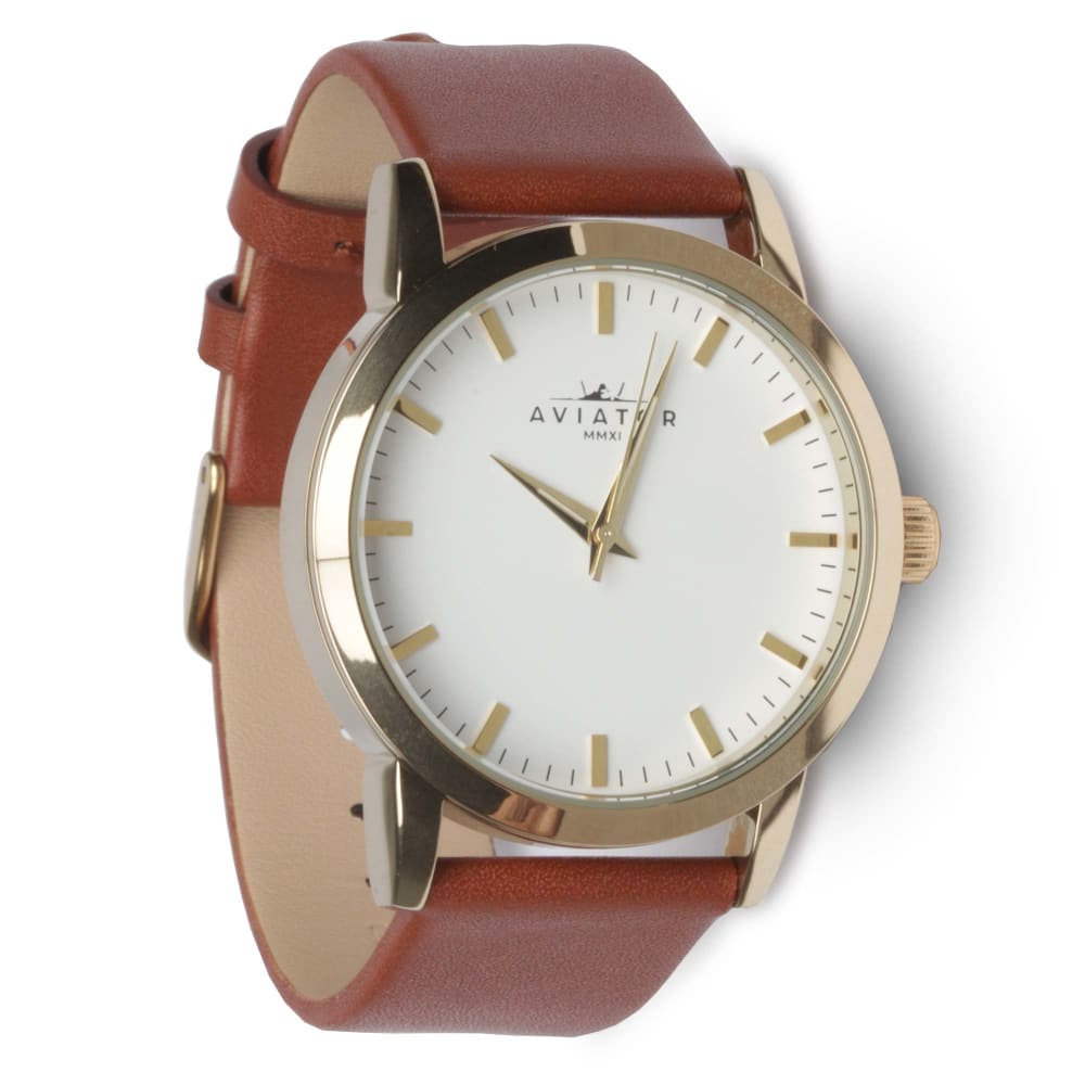 Aviator Stylish Watch with Brown Strap