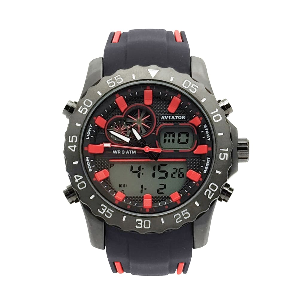 Black Bezel Watch with Red Hour Markers 
