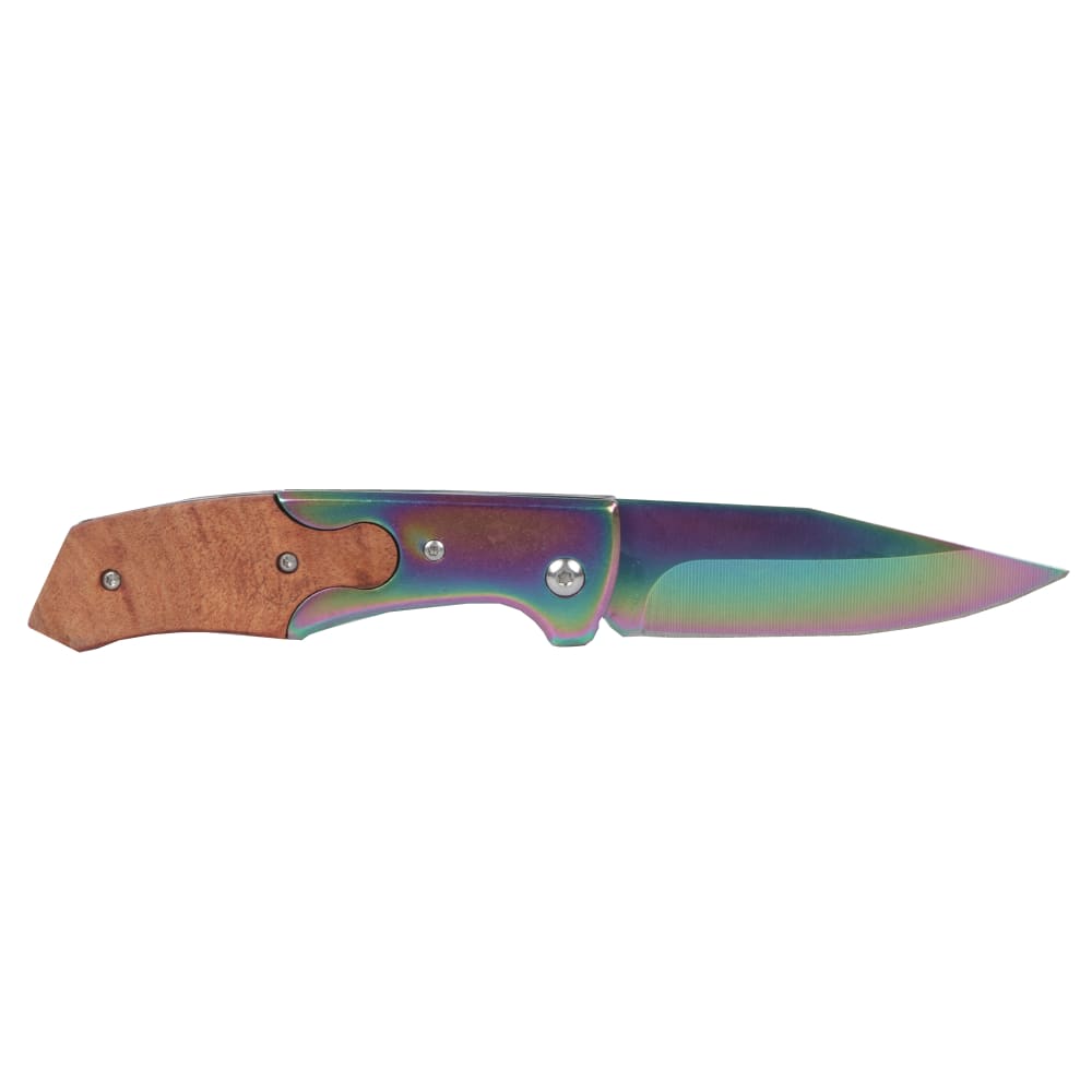 Grizzly Folding Knife - Rainbow Blade with Half-Wood Handle