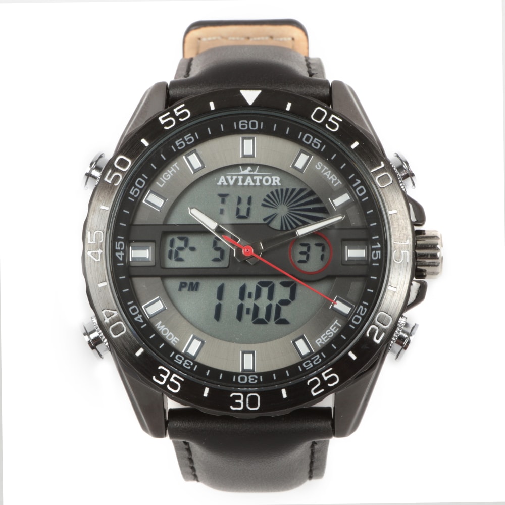 Black Bezel Watch with Red Hour Markers 