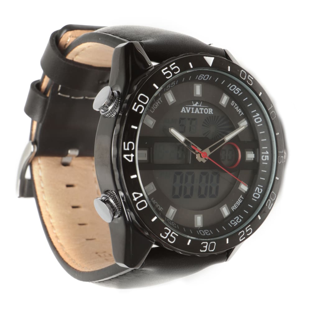 Black Bezel Watch with Red Hour Markers 