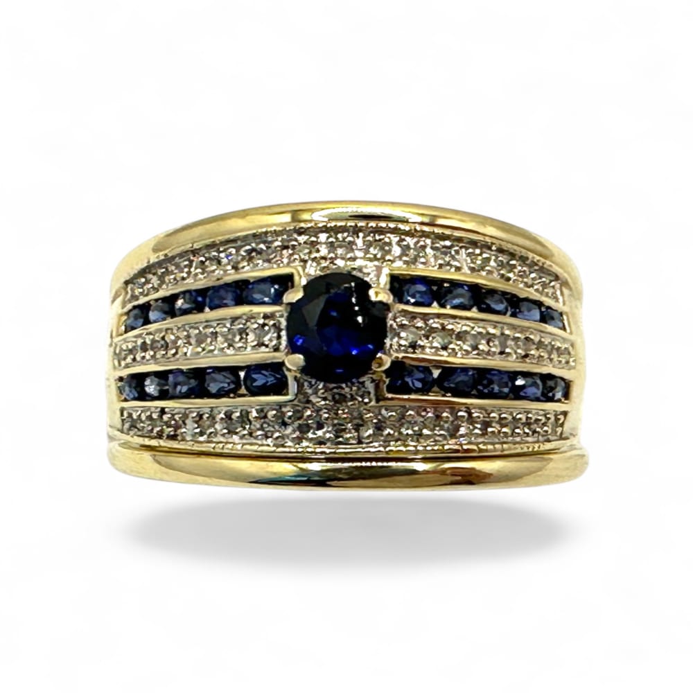 9ct Yellow Gold Sapphire and Diamond Band Ring