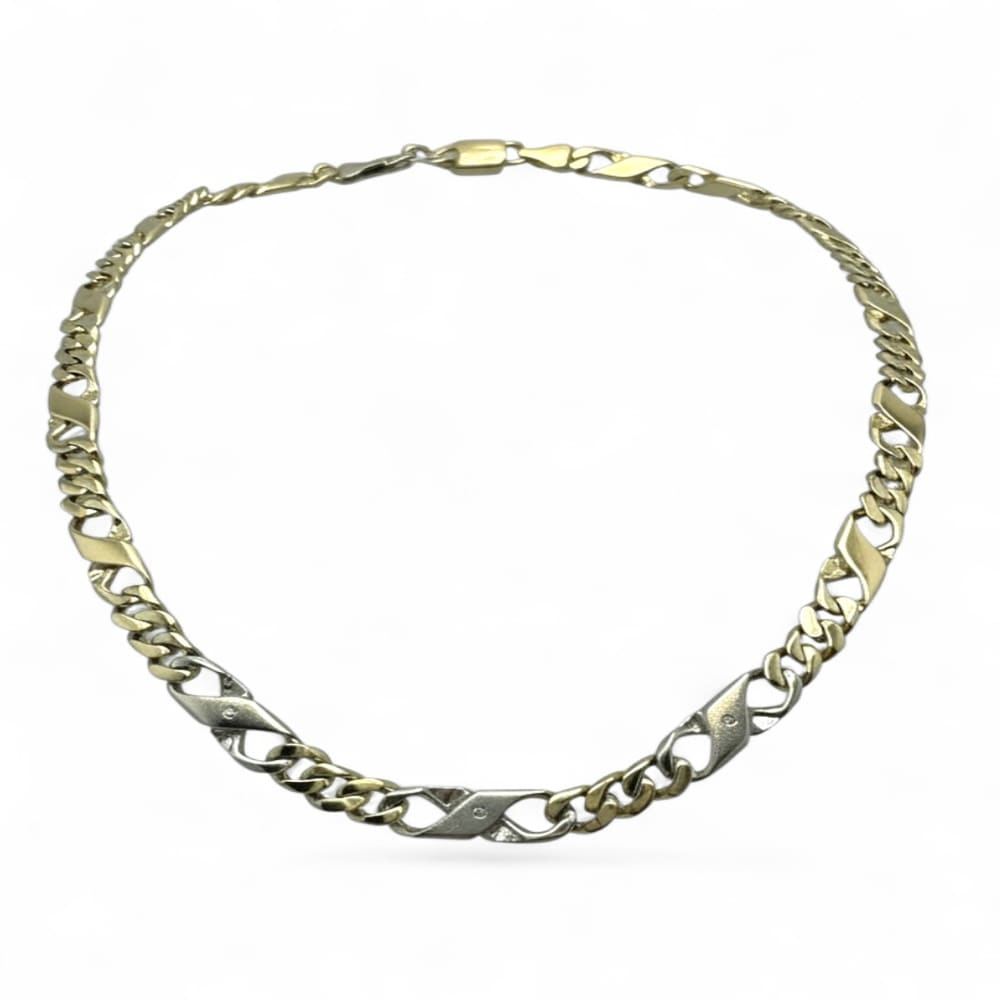 9ct Yellow & White Gold Figaro Necklace