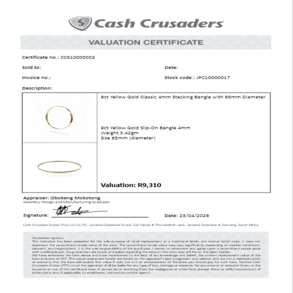 9ct Yellow Gold 4mm Slip On Bangle
