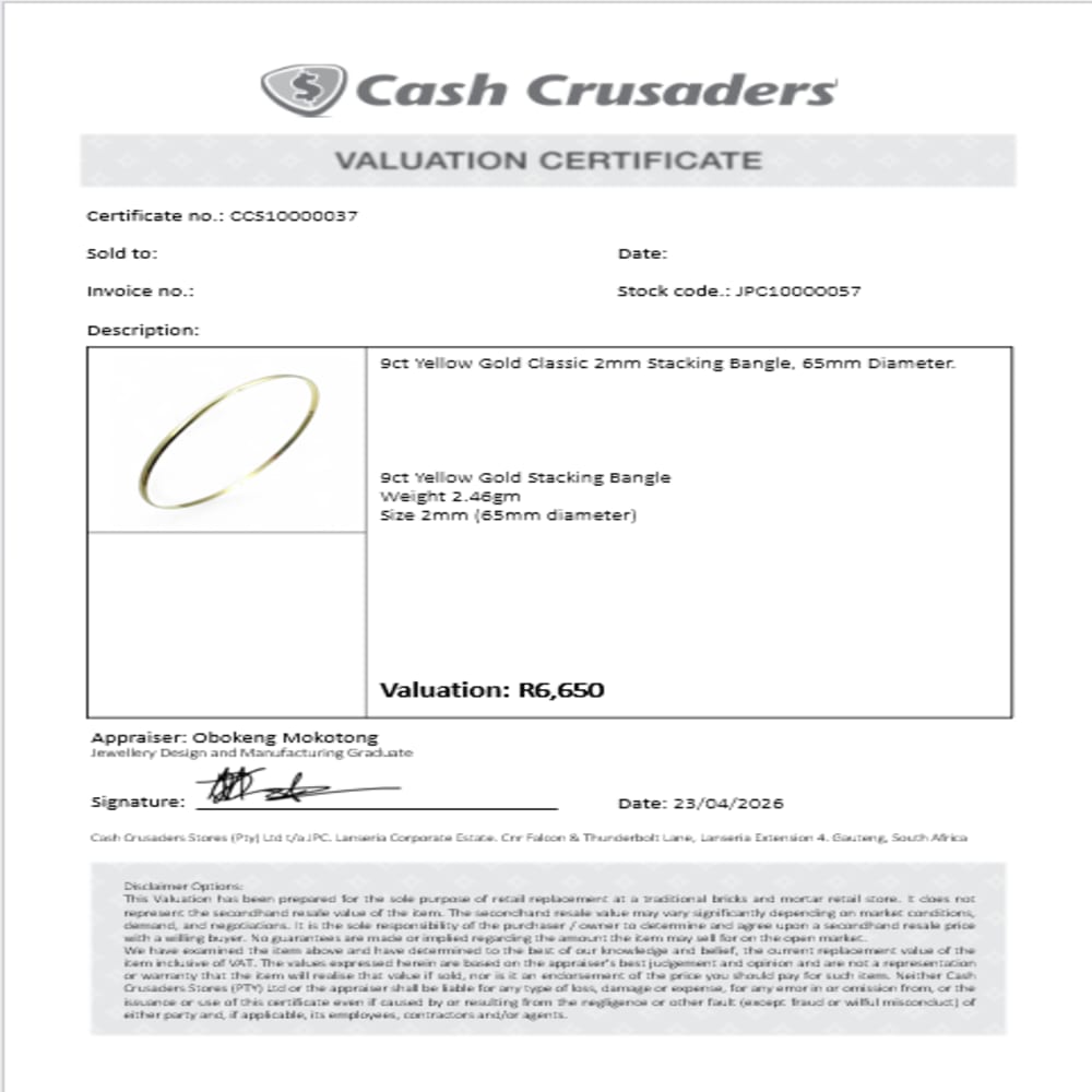 9ct Yellow Gold 2mm Slip-On Bangle