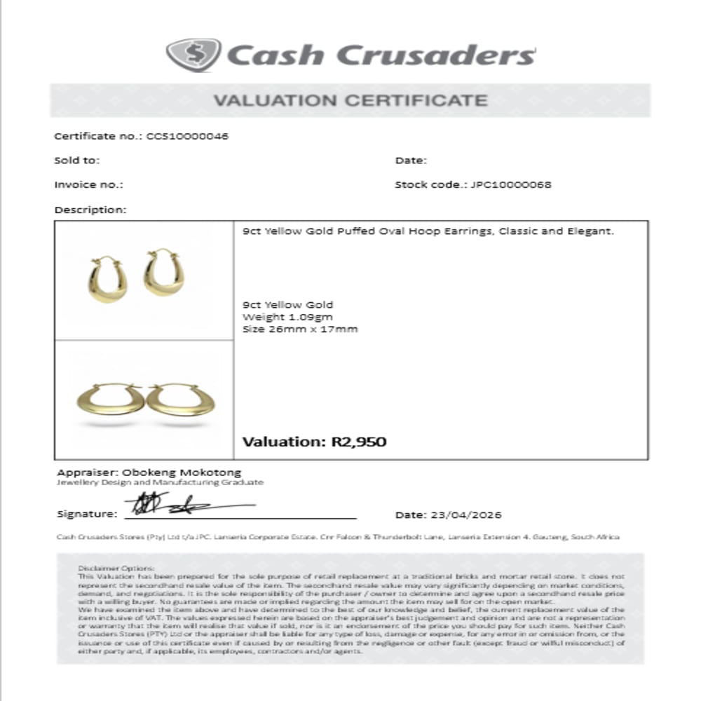 9ct Yellow Gold Hoop Earrings