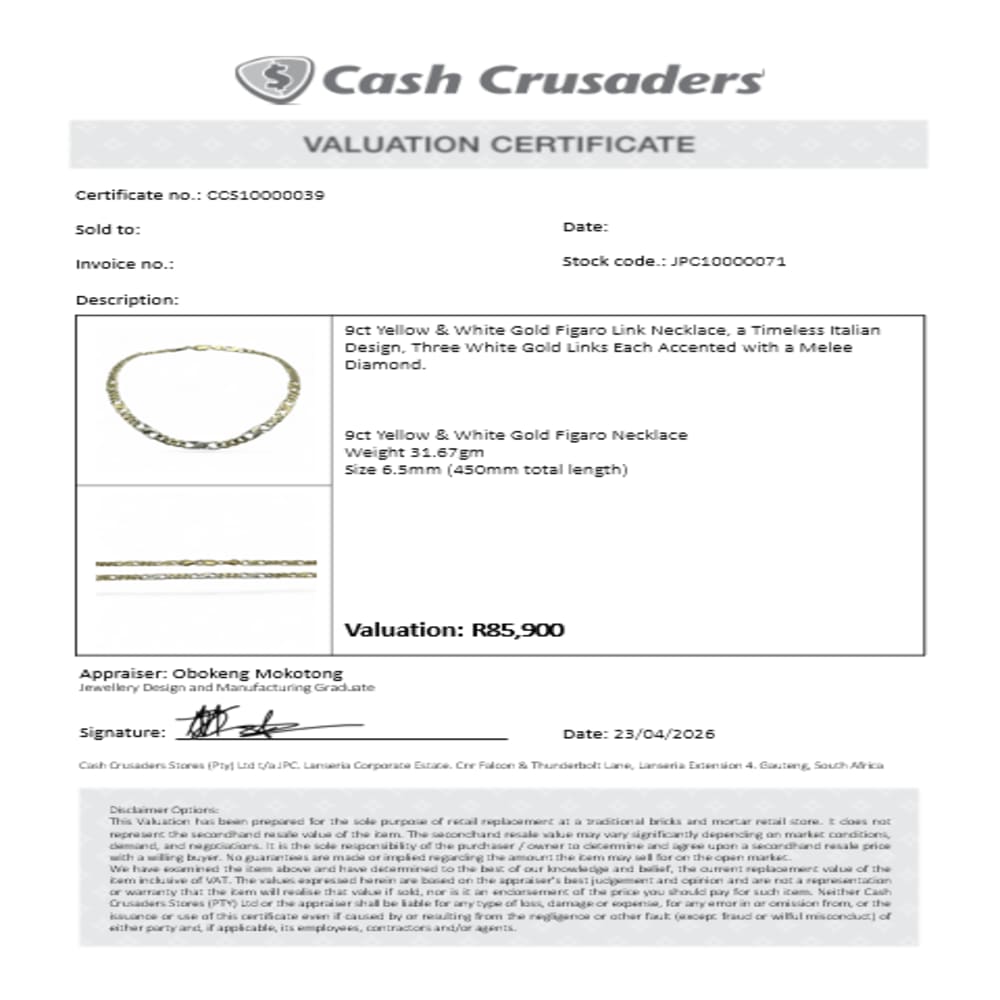 9ct Yellow & White Gold Figaro Necklace