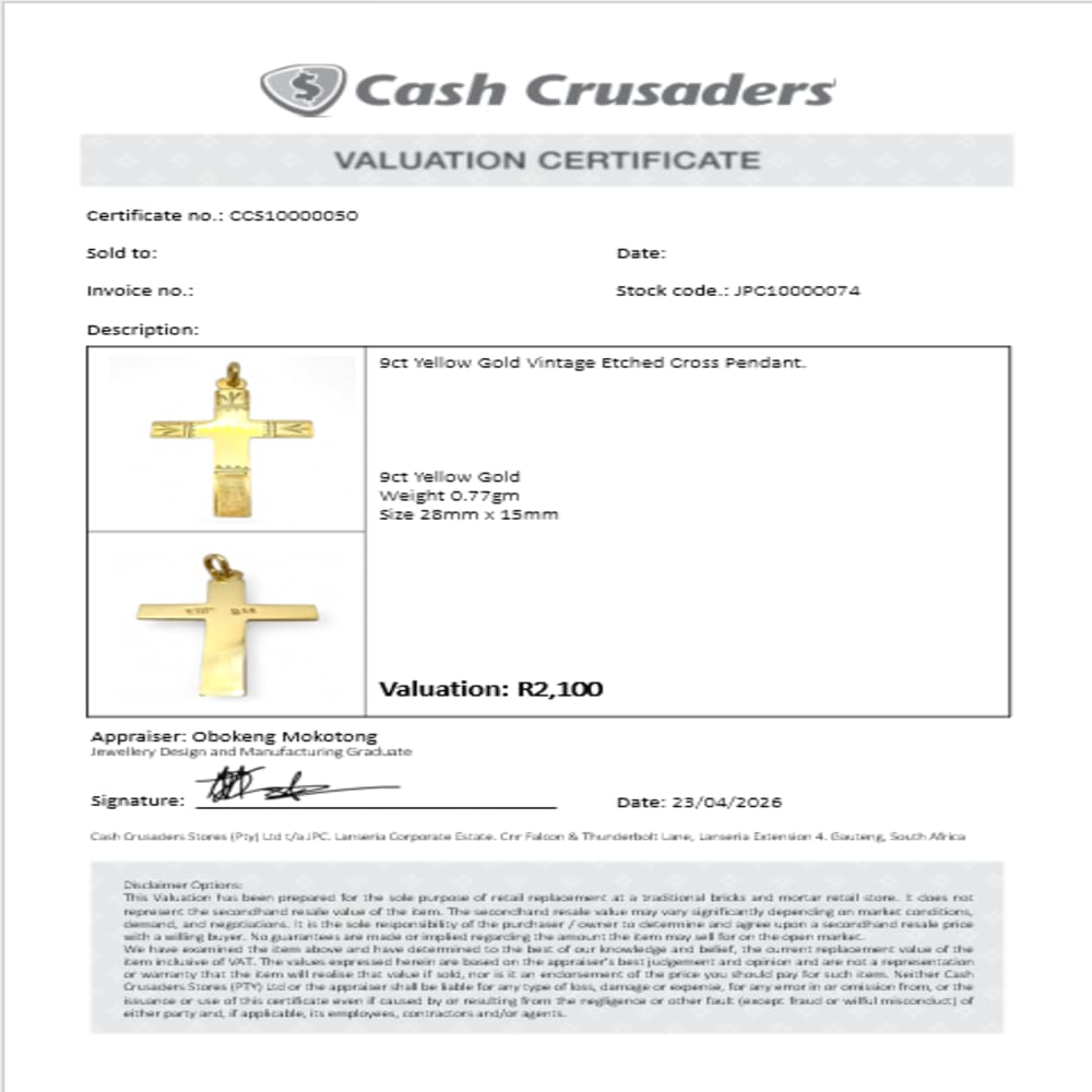 9ct Yellow Gold Cross Pendant
