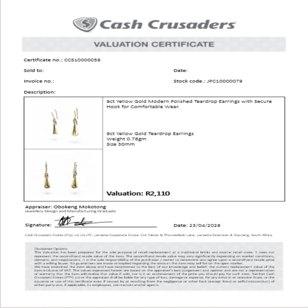 9ct Yellow Gold Polished Teardrop Earrings