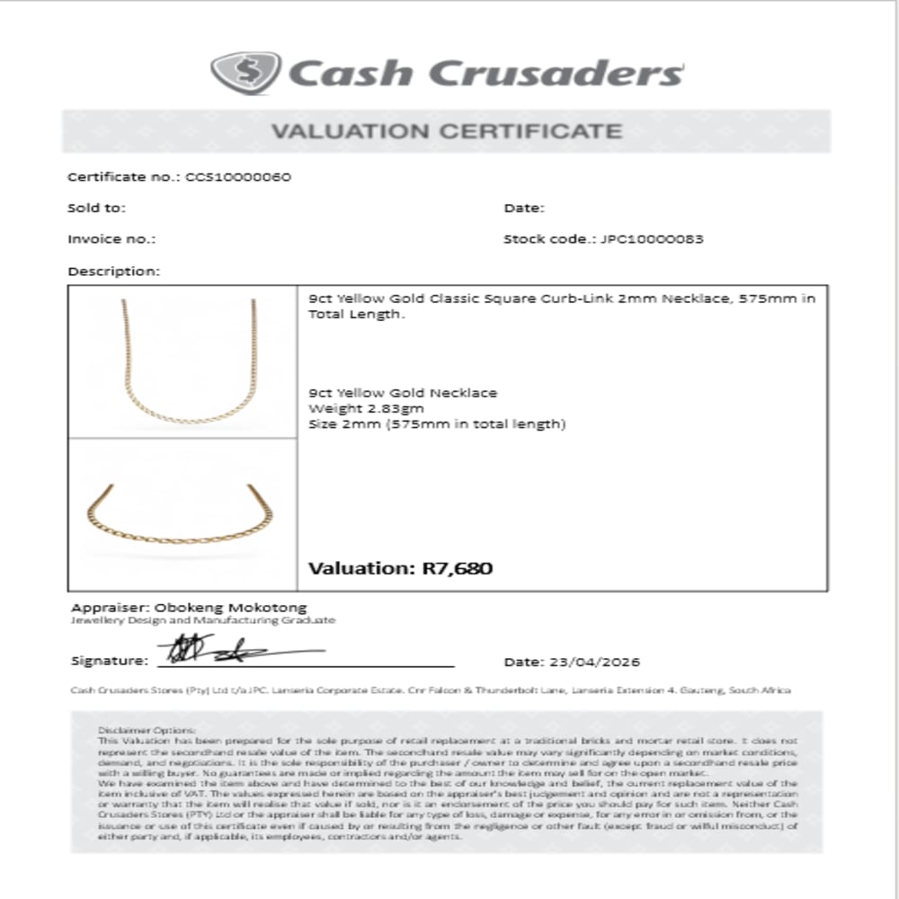 9ct Yellow Gold 2mm Necklace
