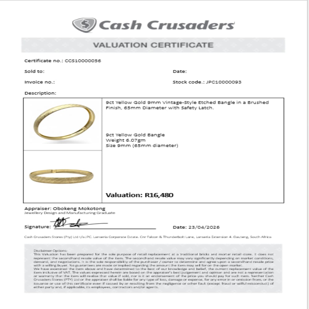 9ct Yellow Gold 9mm Bangle