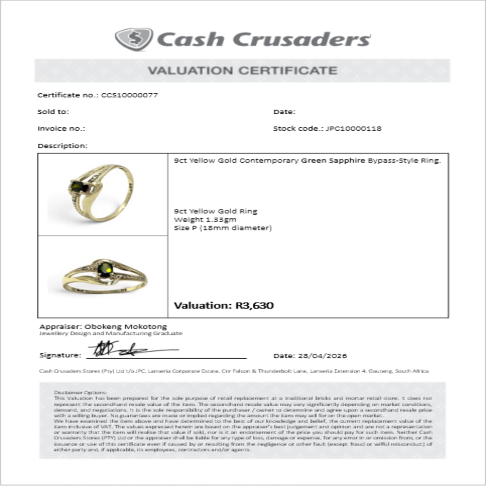 9ct Yellow Gold Green Sapphire Ring
