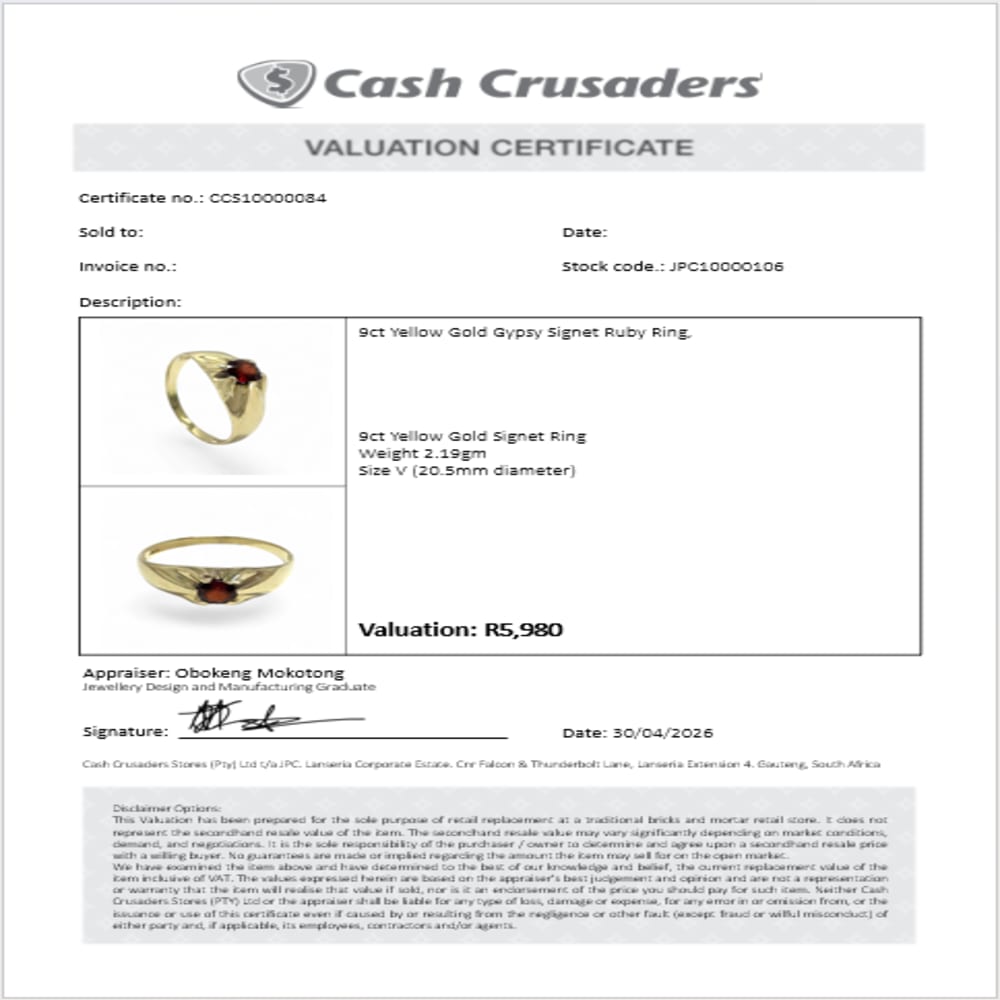 9ct Yellow Gold Ruby Signet Ring
