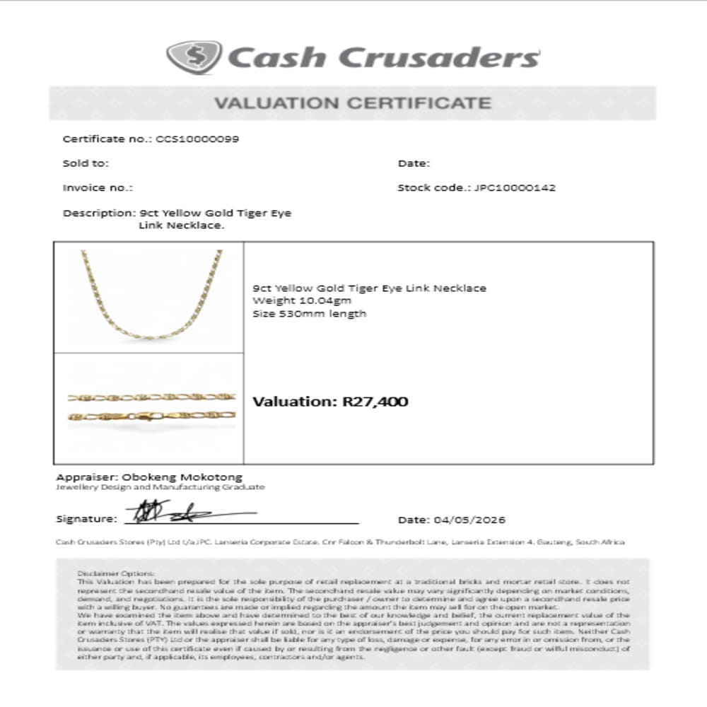 9ct Yellow Gold Tiger Eye Necklace