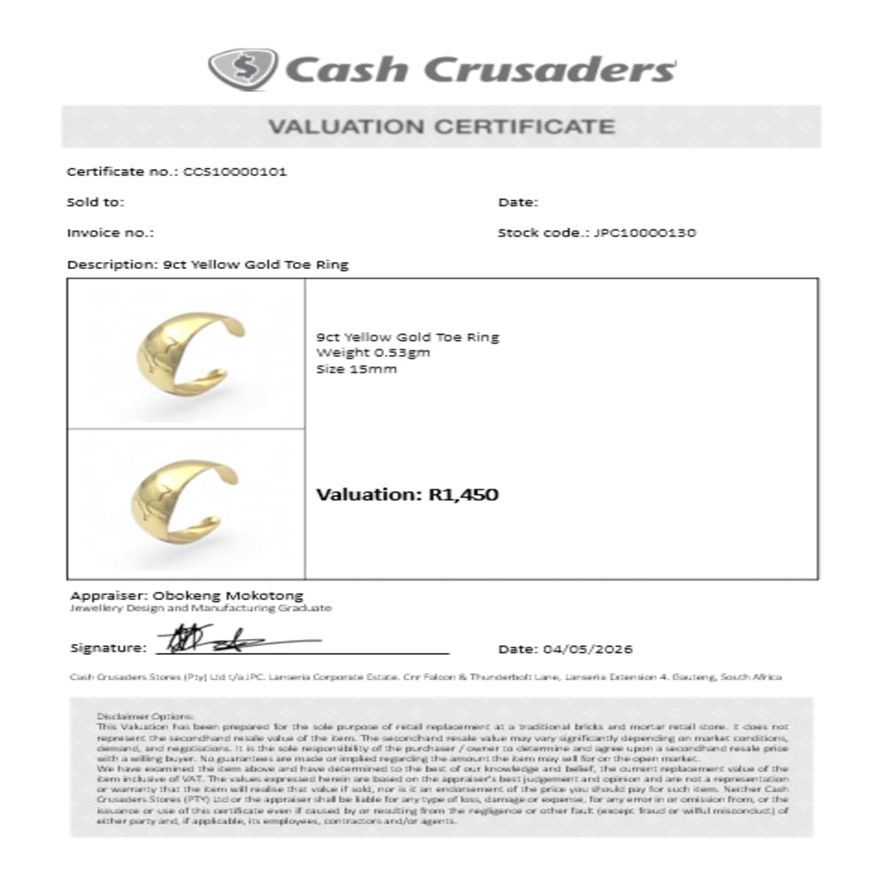 9ct Yellow Gold Silhouette Toe Ring