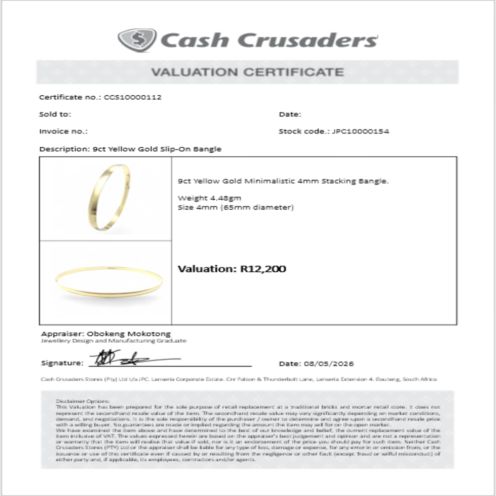 9ct Yellow Gold 4mm Slip-On Bangle 