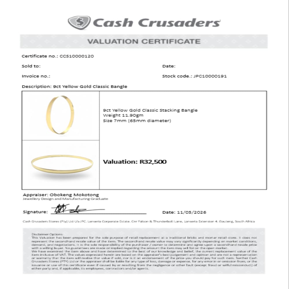 9ct Yellow Gold 7mm Slip On Bangle 