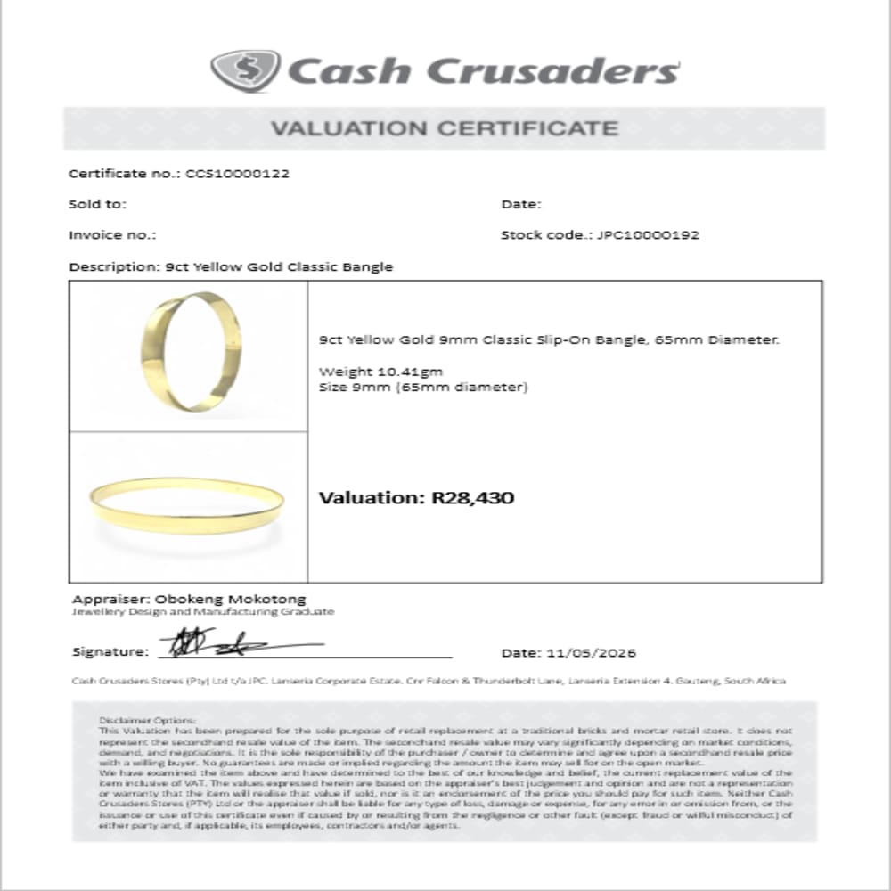 9ct Yellow Gold 9mm Slip On Bangle 