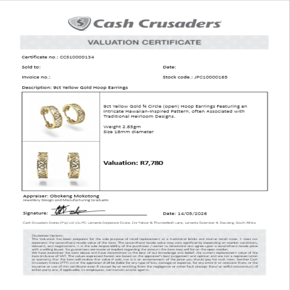 9ct Yellow Gold Hoop Earrings