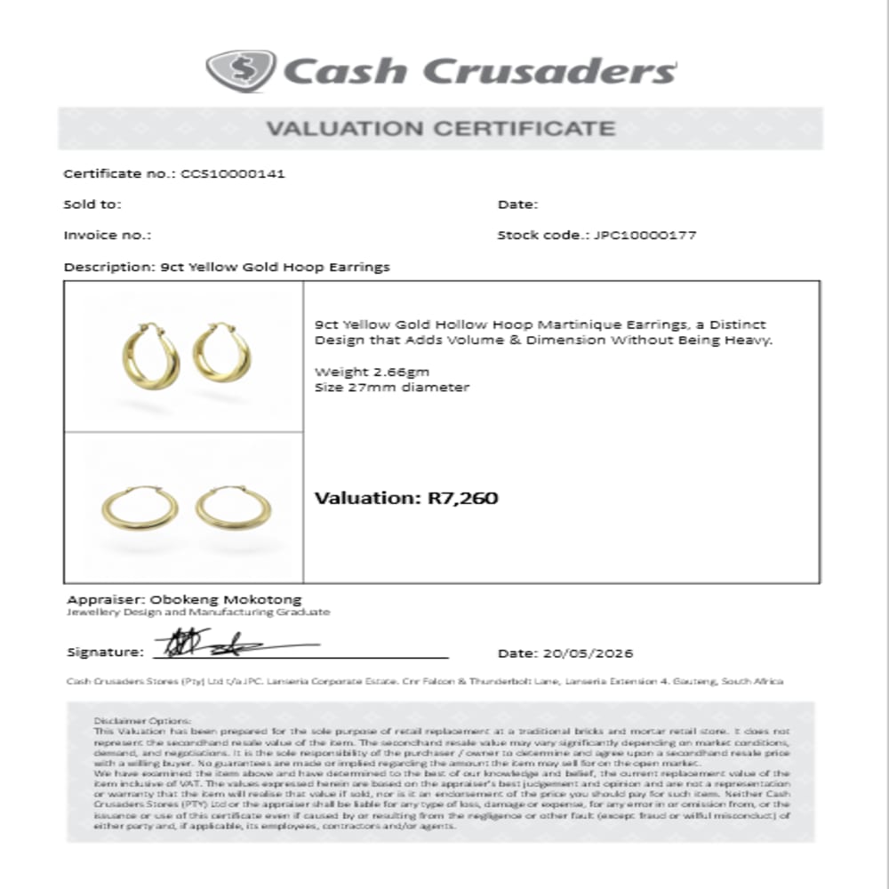 9ct Yellow Gold Hoop Earrings