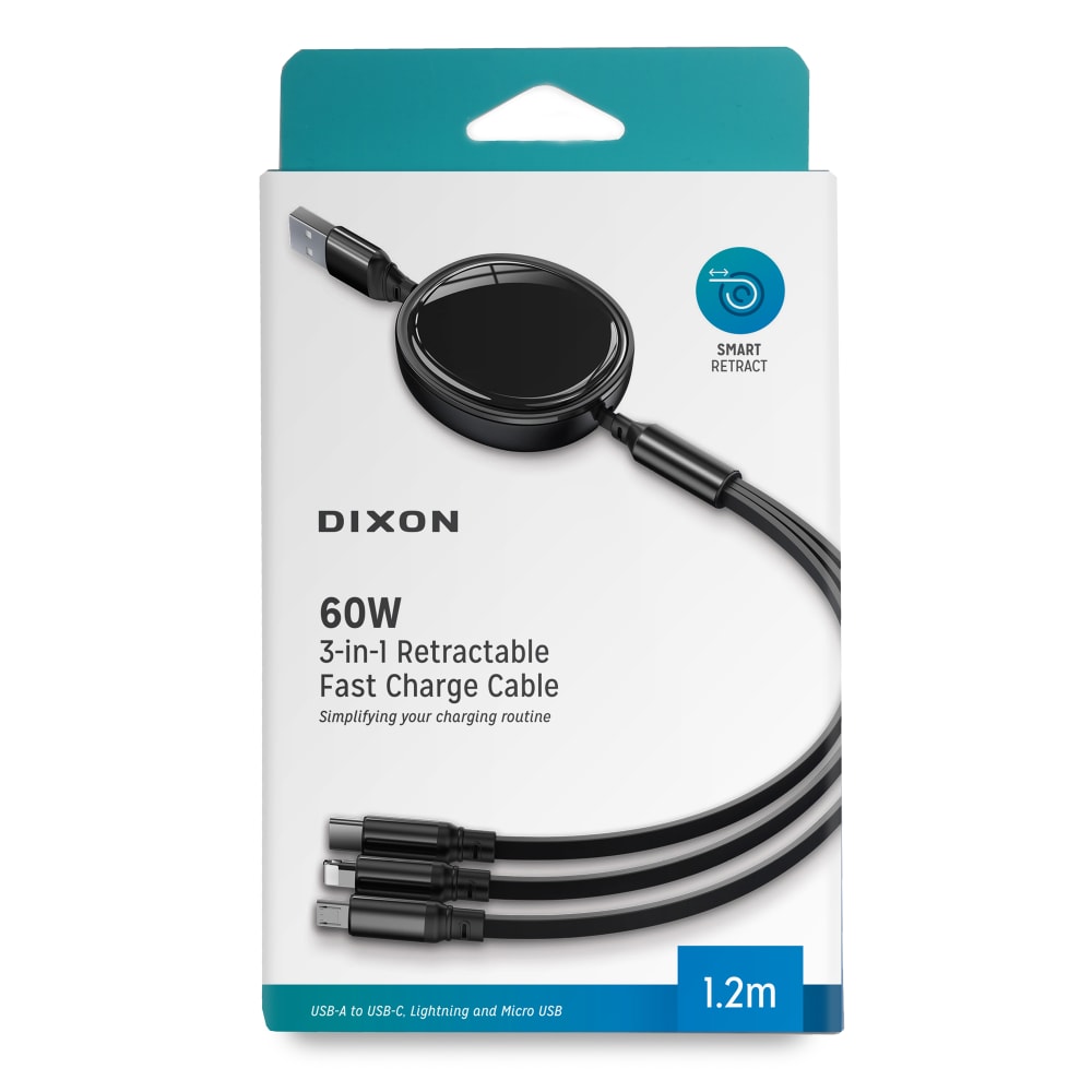 Dixon 60W PD 3-in-1 Retractable Fast Charge Cable