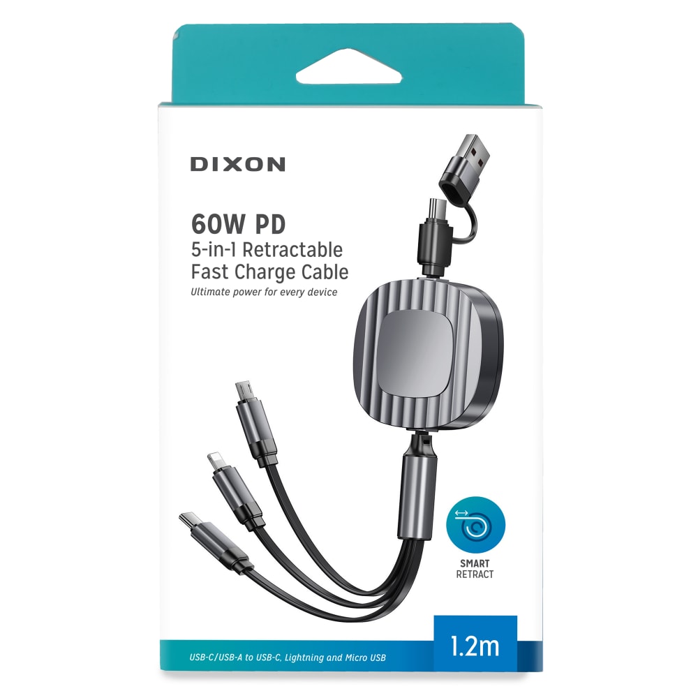 DIXON 60W 5-in-1 Retractable Fast Charge Cable